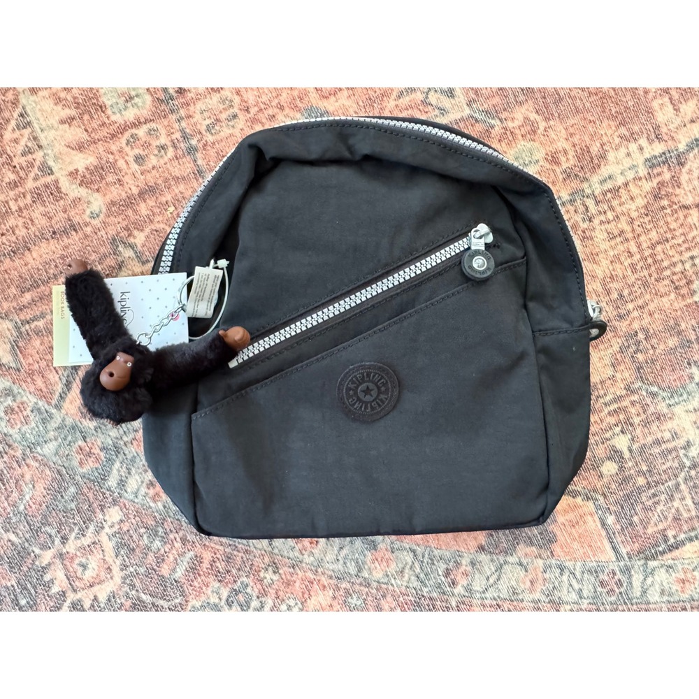 NWT Kipling William S Small Backpack Black Nylon Monkey Keychain